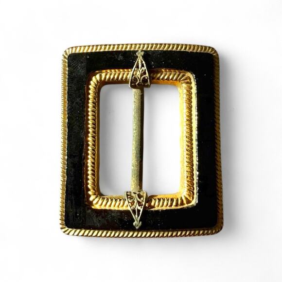 Antique Victorian Japanned & Gilt Sash Buckle Black Gold Metal 1800s ornate main image 5